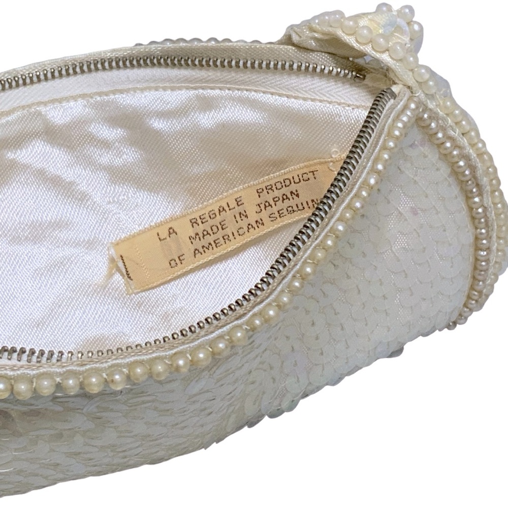 La Regale Vintage Evening Clutch Bag 1960 Pearl Beaded Sparkle Sequin Off White - Picture 3 of 16